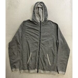 Lucky Brand Hoodie Mens Size Large Gray Coolmax Cotton Knit Full Zip Long Sleeve